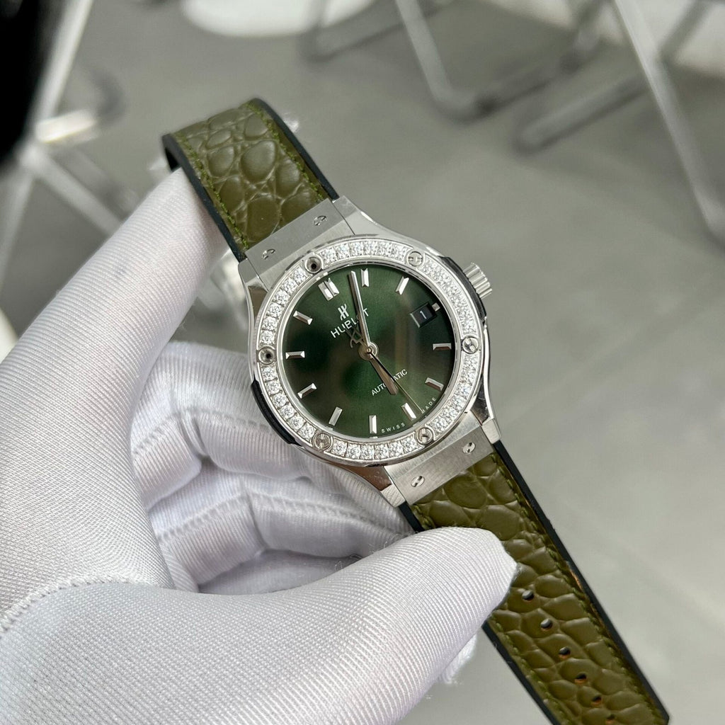Hublot  Watch Green With Diamond Bezel 38mm