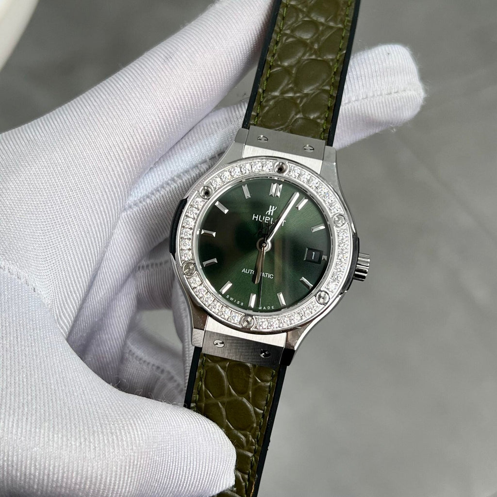 Hublot  Watch Green With Diamond Bezel 38mm