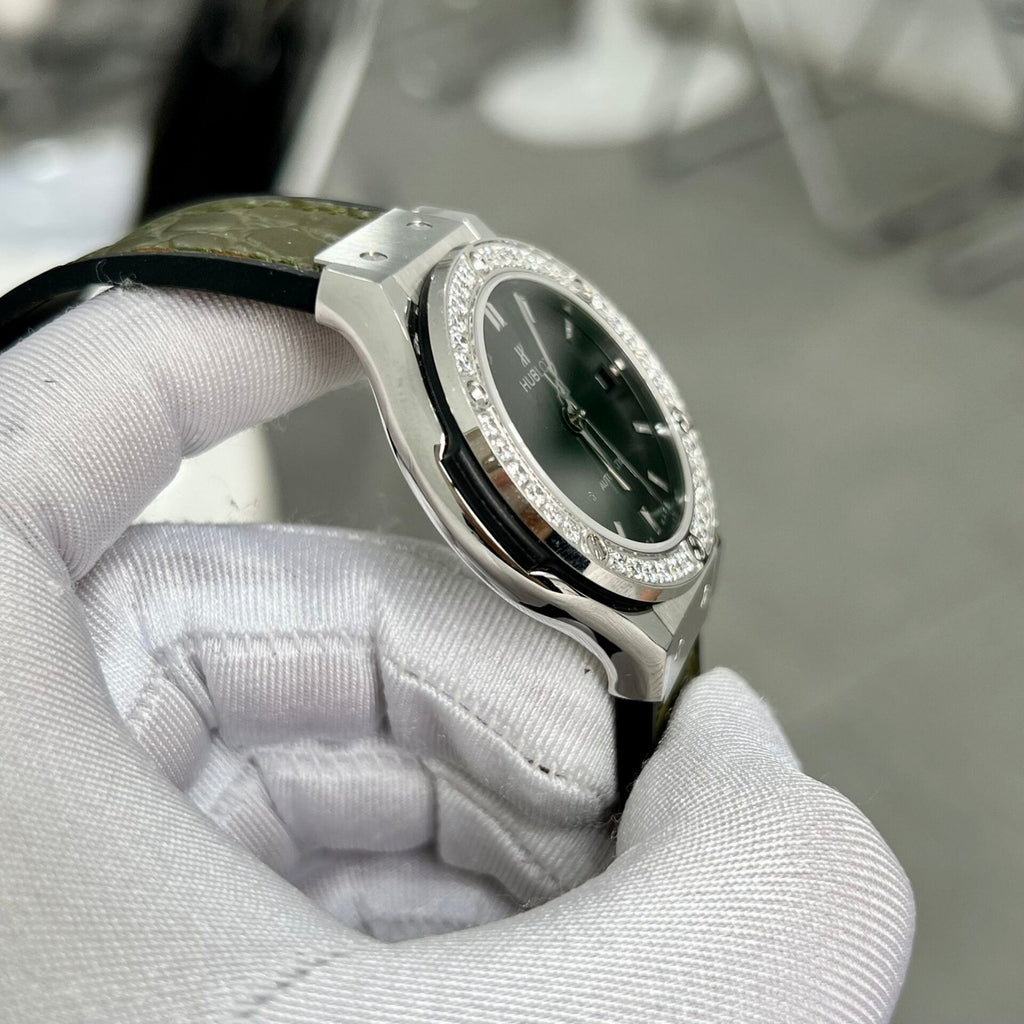 Hublot  Watch Green With Diamond Bezel 38mm