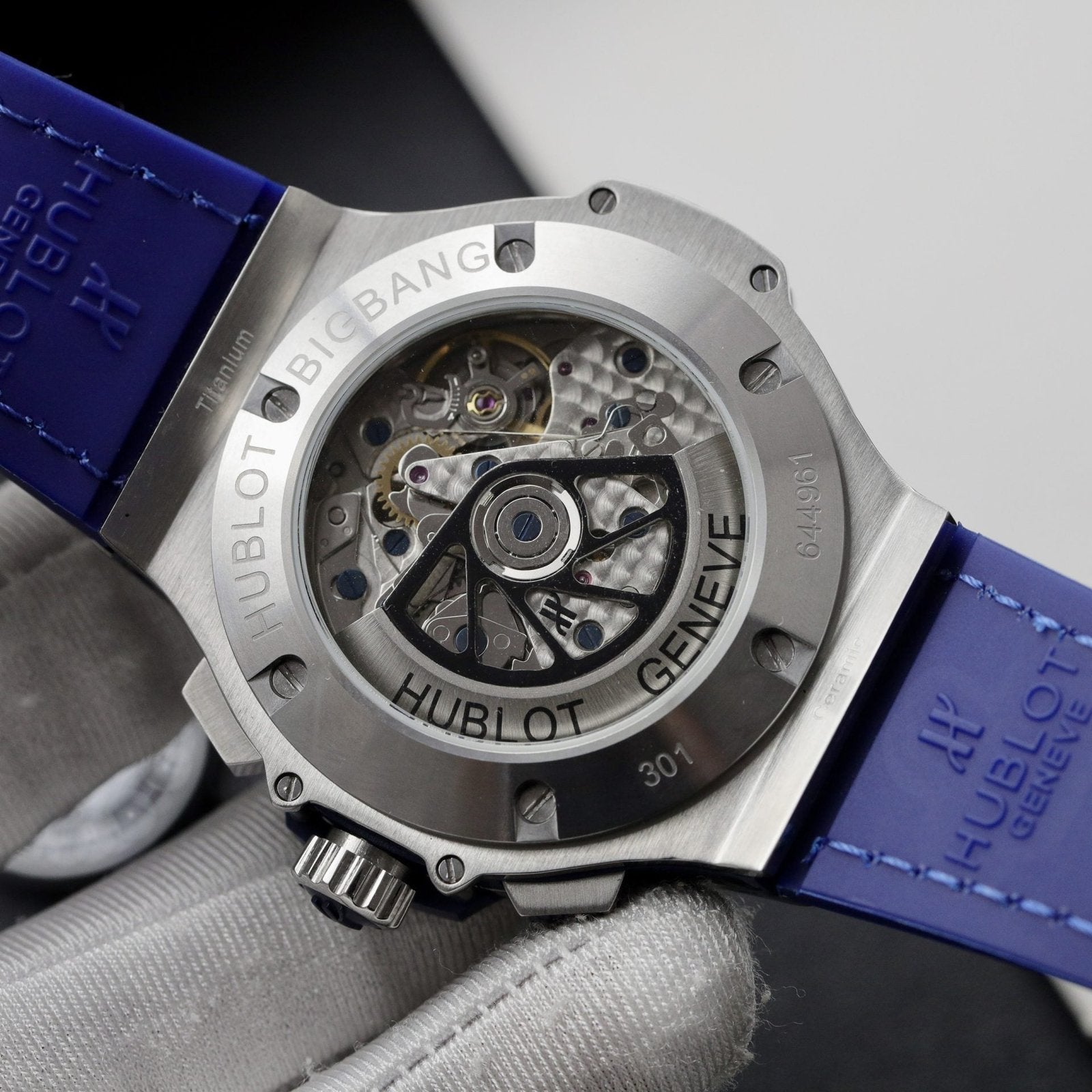 Hublot Watch Big Bang Chronograph Blue Moissanite Diamonds 44mm