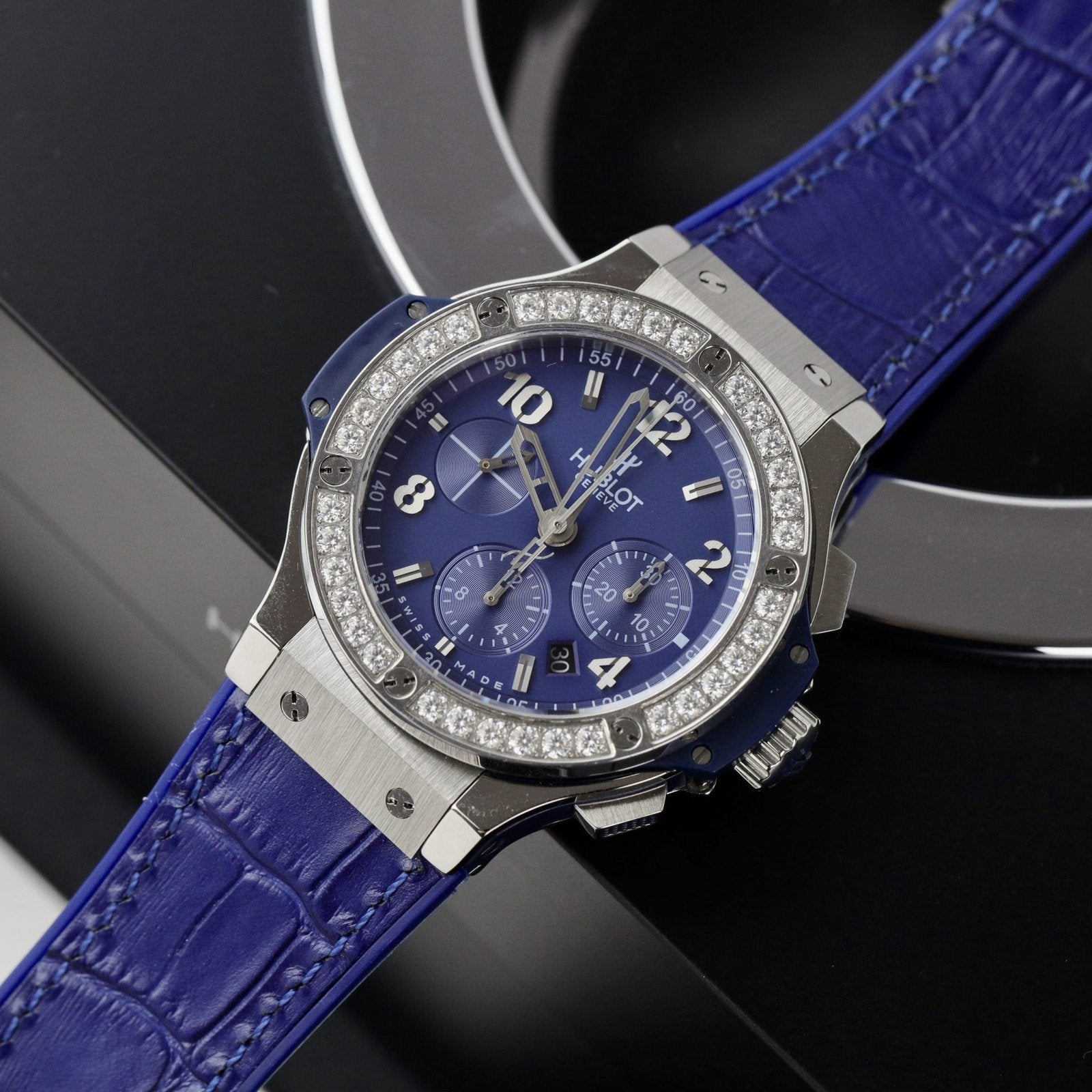Hublot Watch Big Bang Chronograph Blue Moissanite Diamonds 44mm