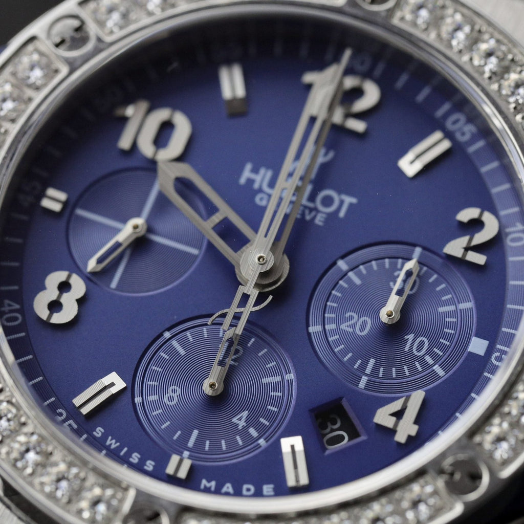 Hublot Watch Big Bang Chronograph Blue Moissanite Diamonds 44mm