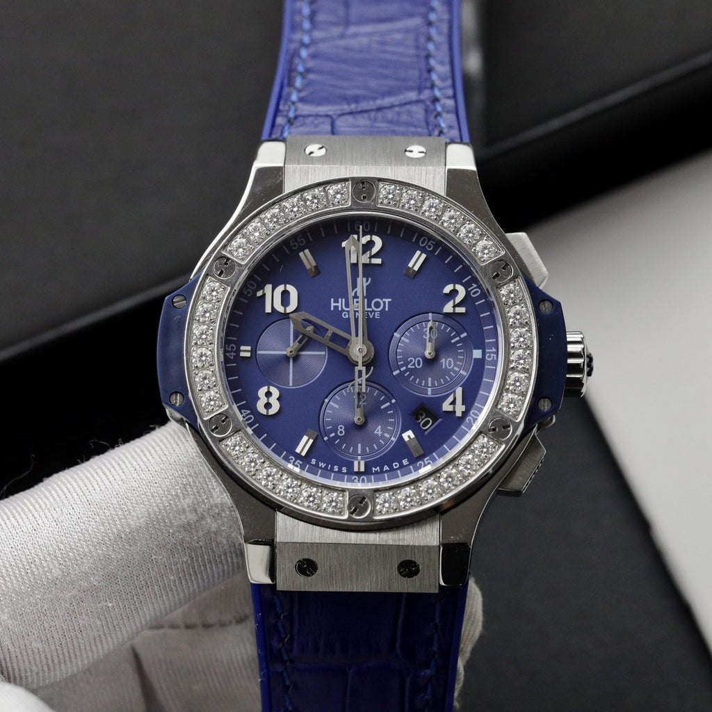 Hublot Watch Big Bang Chronograph Blue Moissanite Diamonds 44mm