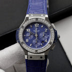 Hublot Watch Big Bang Chronograph Blue Moissanite Diamonds 44mm