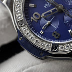Hublot Watch Big Bang Chronograph Blue Moissanite Diamonds 44mm