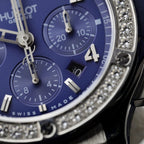 Hublot Watch Big Bang Chronograph Blue Moissanite Diamonds 44mm