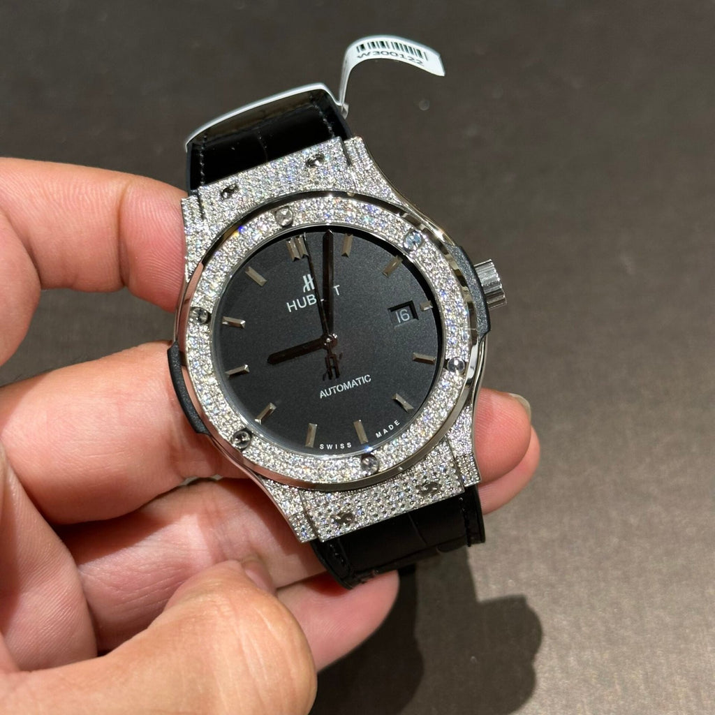 Hublot Watch With Full Diamond Moissanite Diamonds Black Dial Men’s 42mm