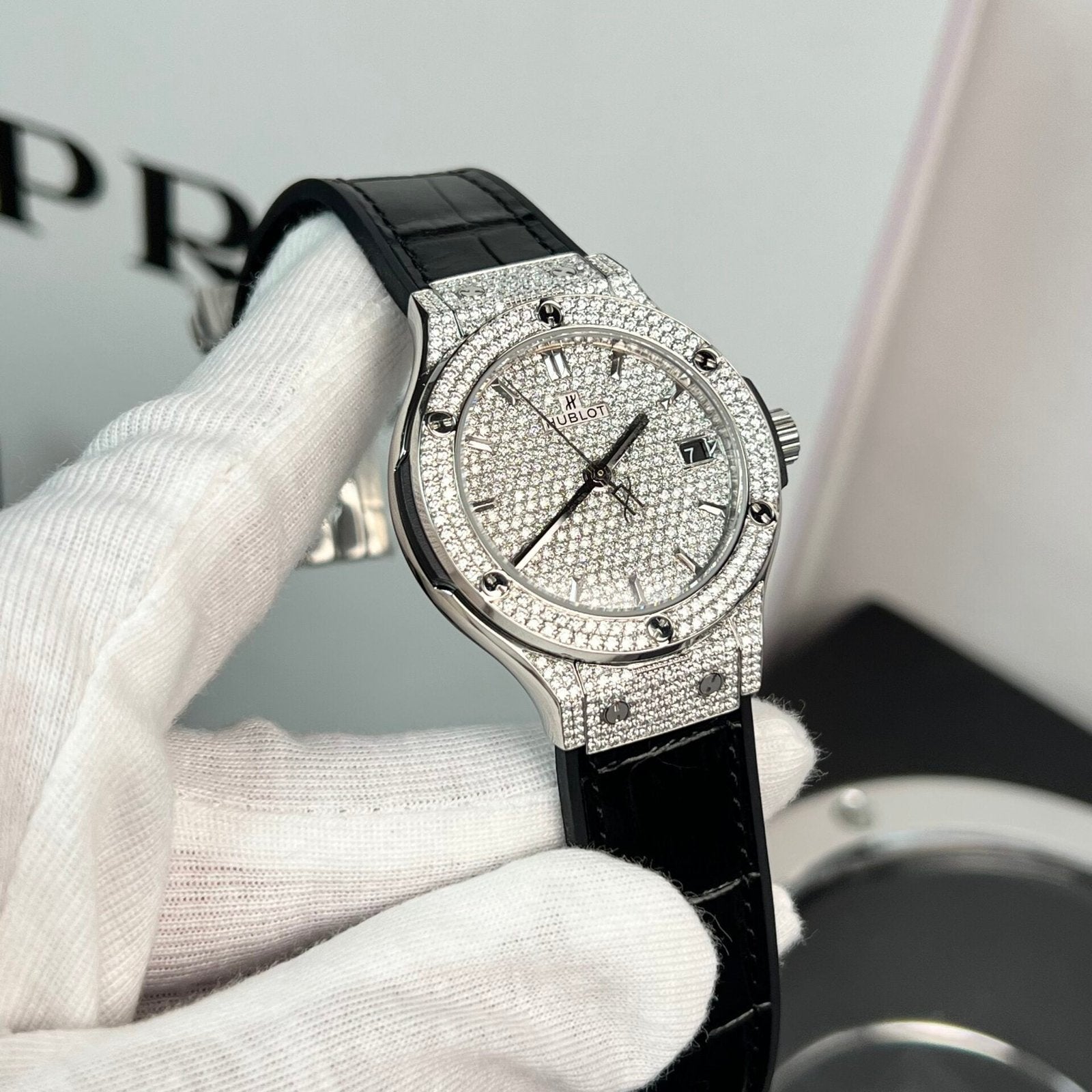 Hublot Classic Fusion Watch With Full Moissanite Black 38mm