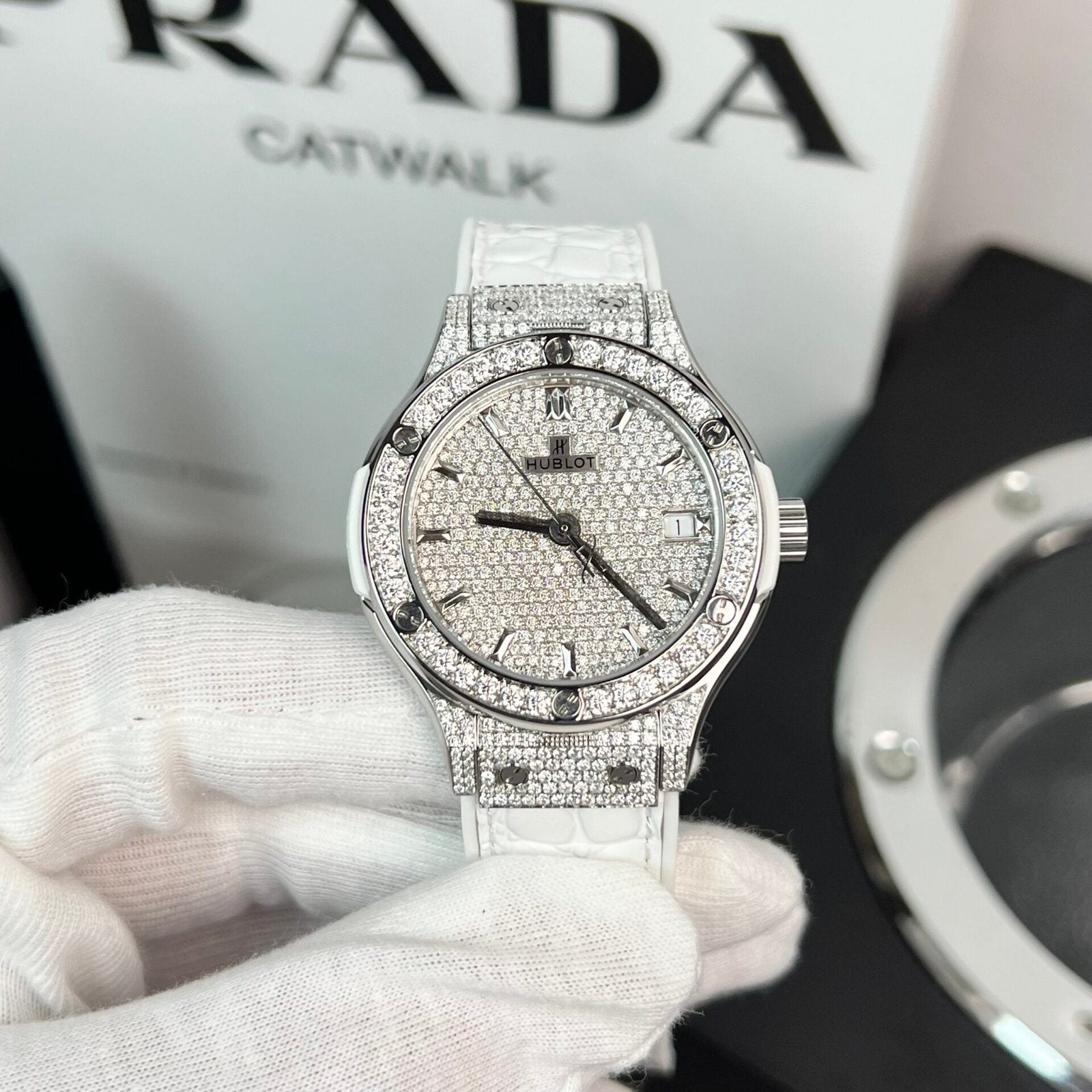 Hublot Watch Full Moissanite Diamond White 38mm