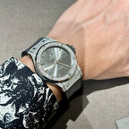 Hublot Watch With Full Diamond Moissanite Diamonds Gray Dial Leather Strap 42mm