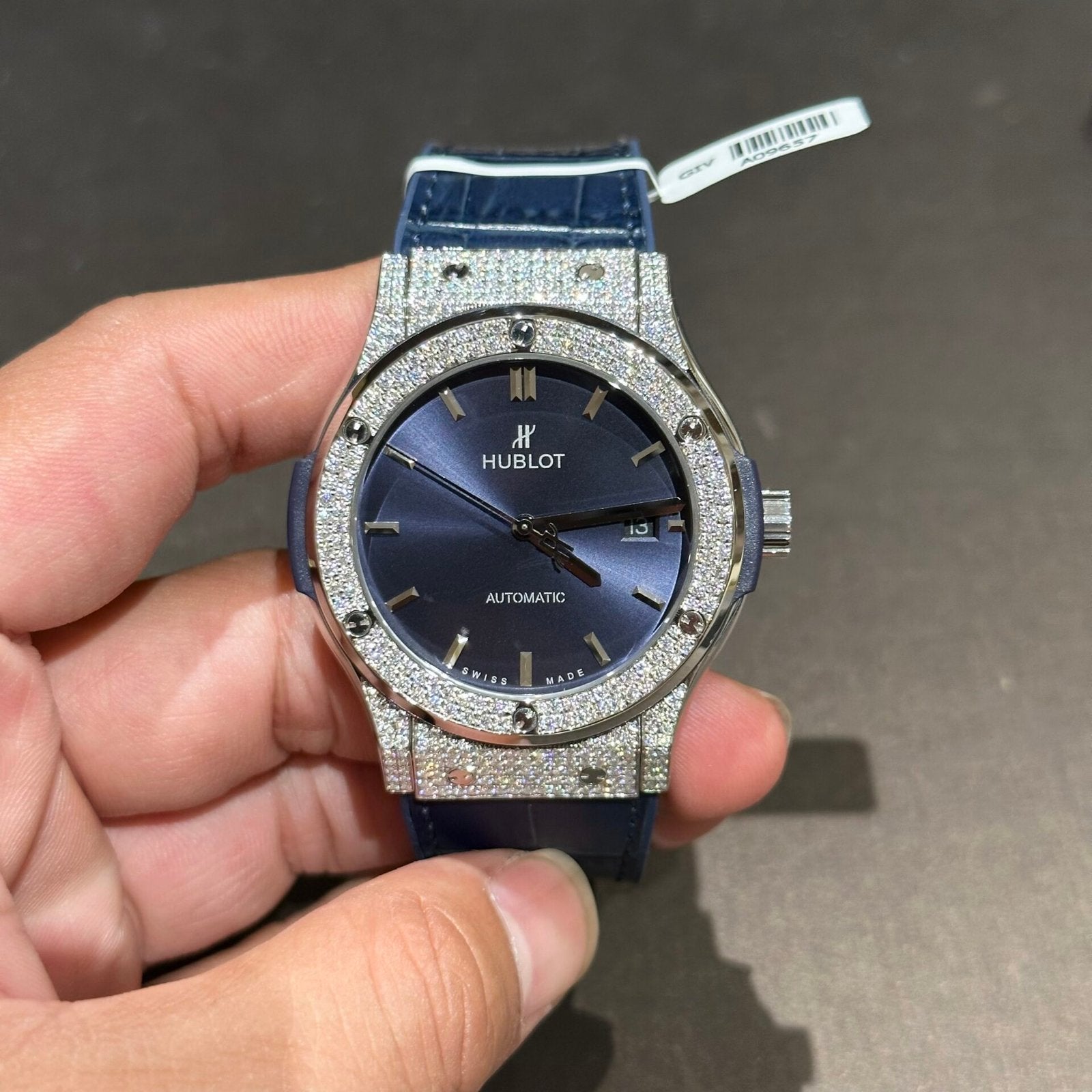 Hublot Watch With Full Diamond Moissanite Diamonds Blue Dial 42mm