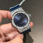 Hublot Watch With Full Diamond Moissanite Diamonds Blue Dial 42mm