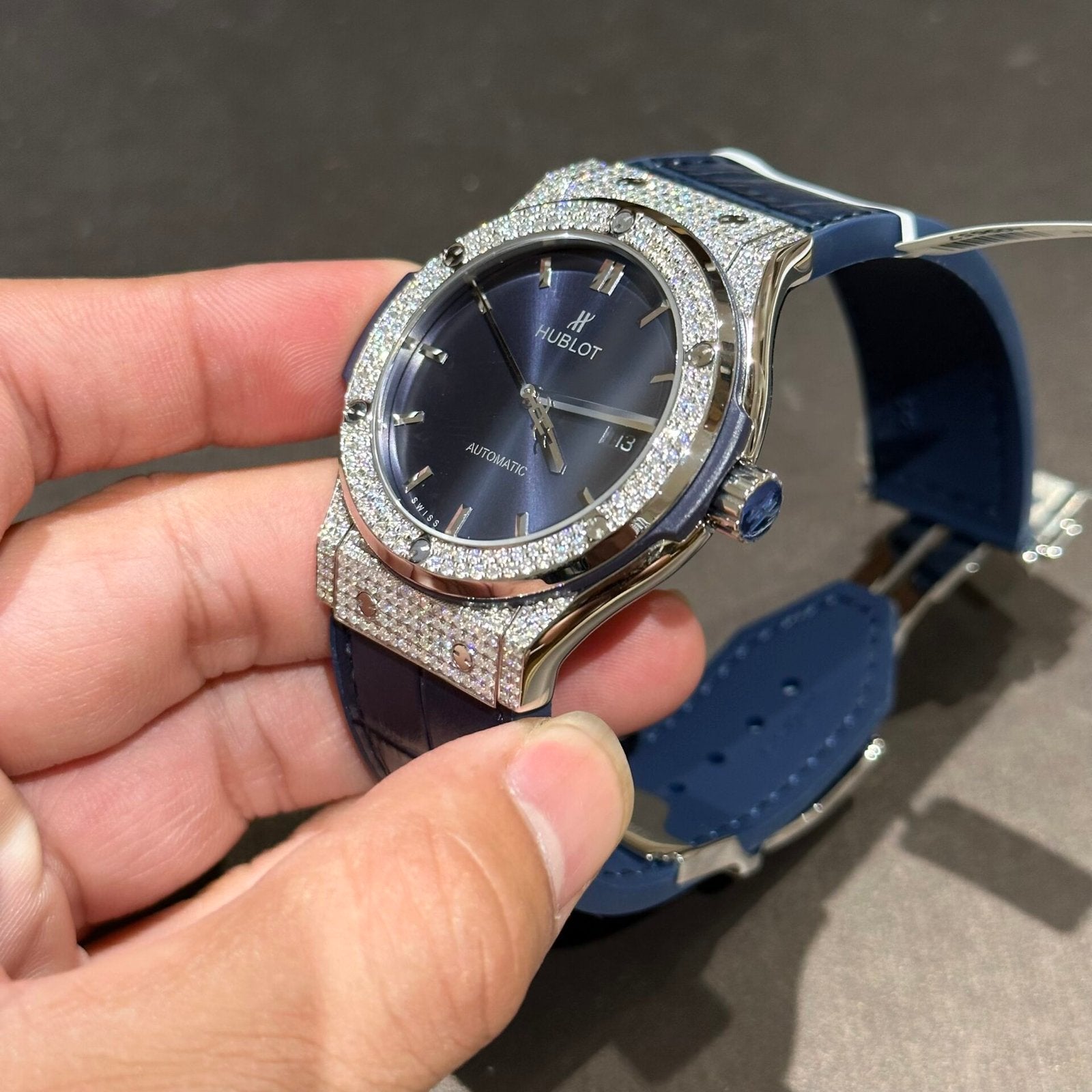 Hublot Watch With Full Diamond Moissanite Diamonds Blue Dial 42mm