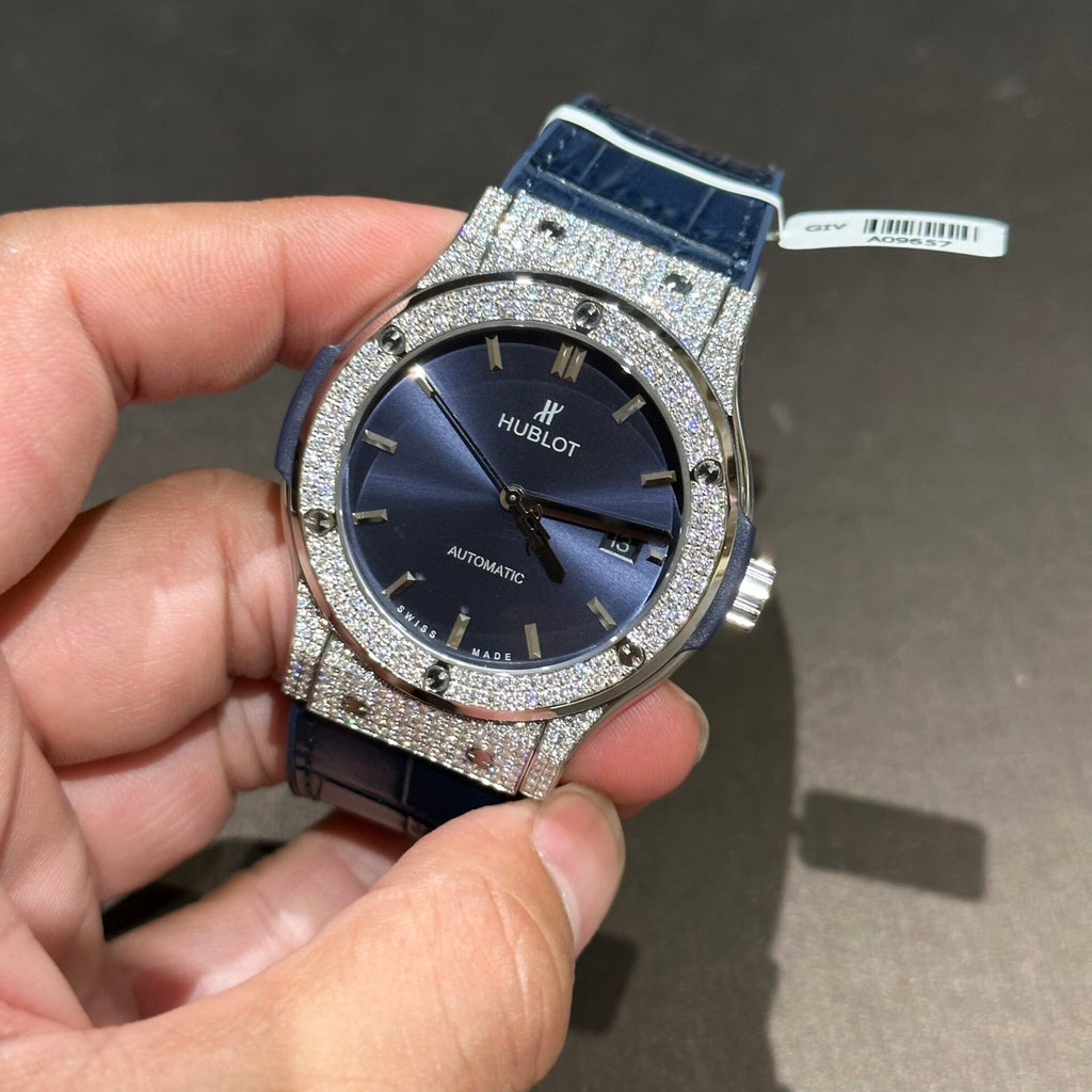Hublot Watch With Full Diamond Moissanite Diamonds Blue Dial 42mm