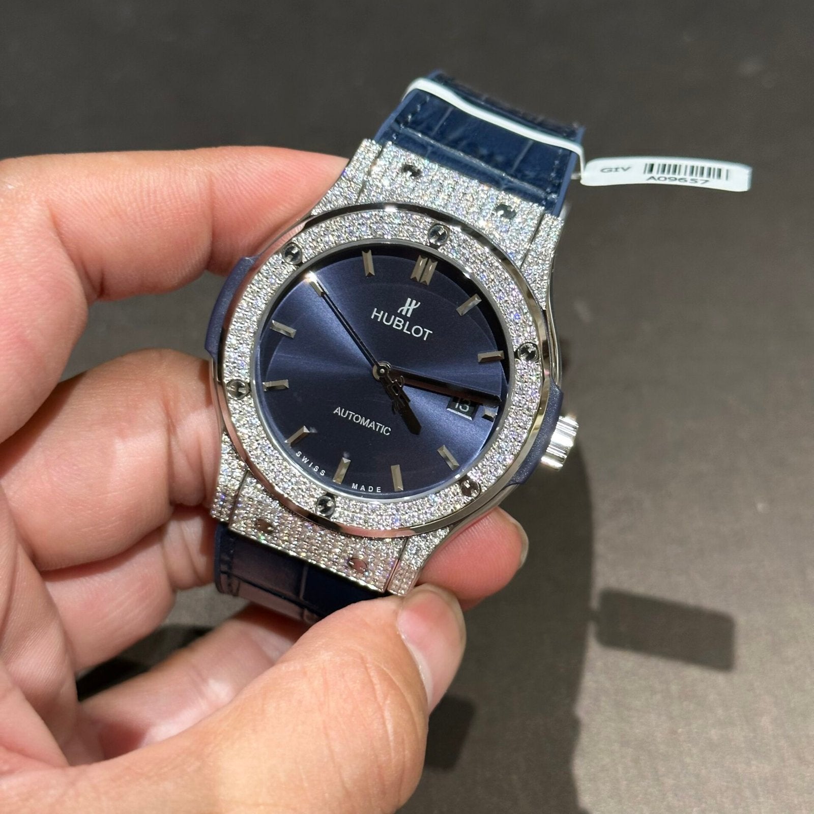 Hublot Watch With Full Diamond Moissanite Diamonds Blue Dial 42mm