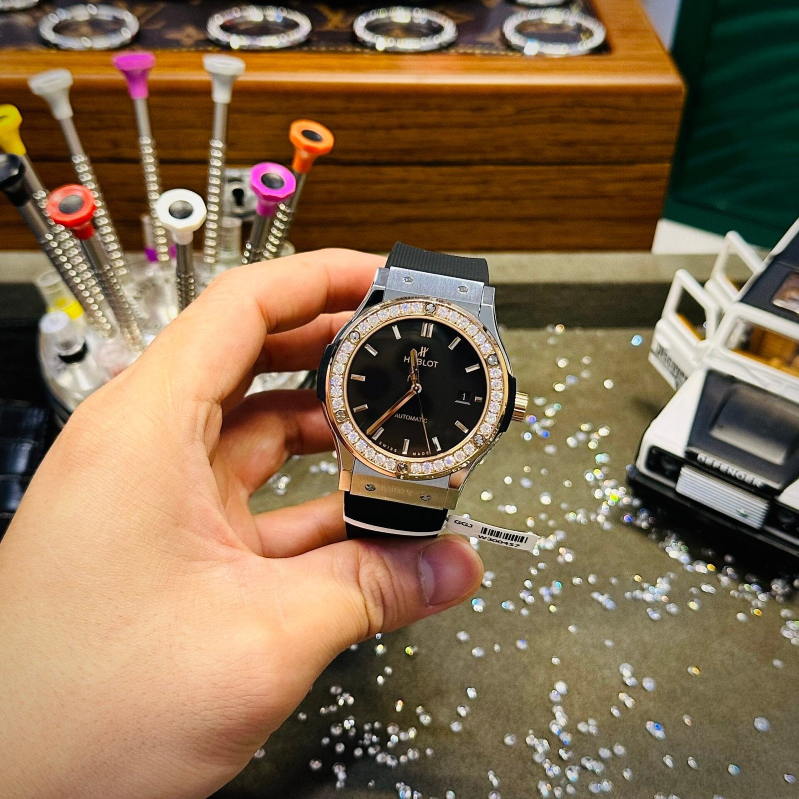 Hublot Watch Demi With Moissanite Diamond Rubber Strap 42mm