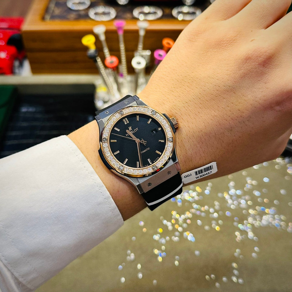 Hublot Watch Demi With Moissanite Diamond Rubber Strap 42mm