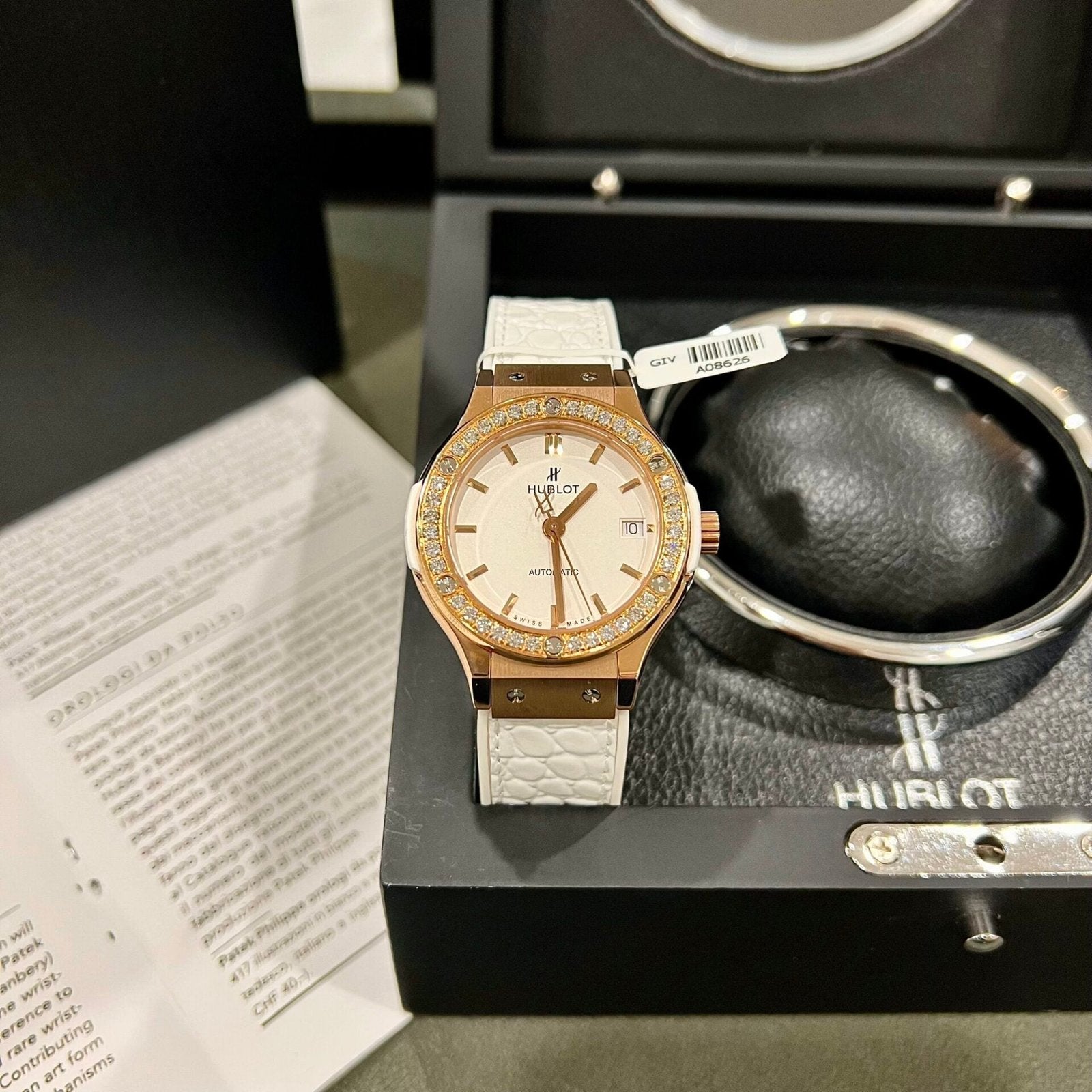 Hublot Watch Classic Fusion King Gold White Dial Moissanite Diamonds 38mm