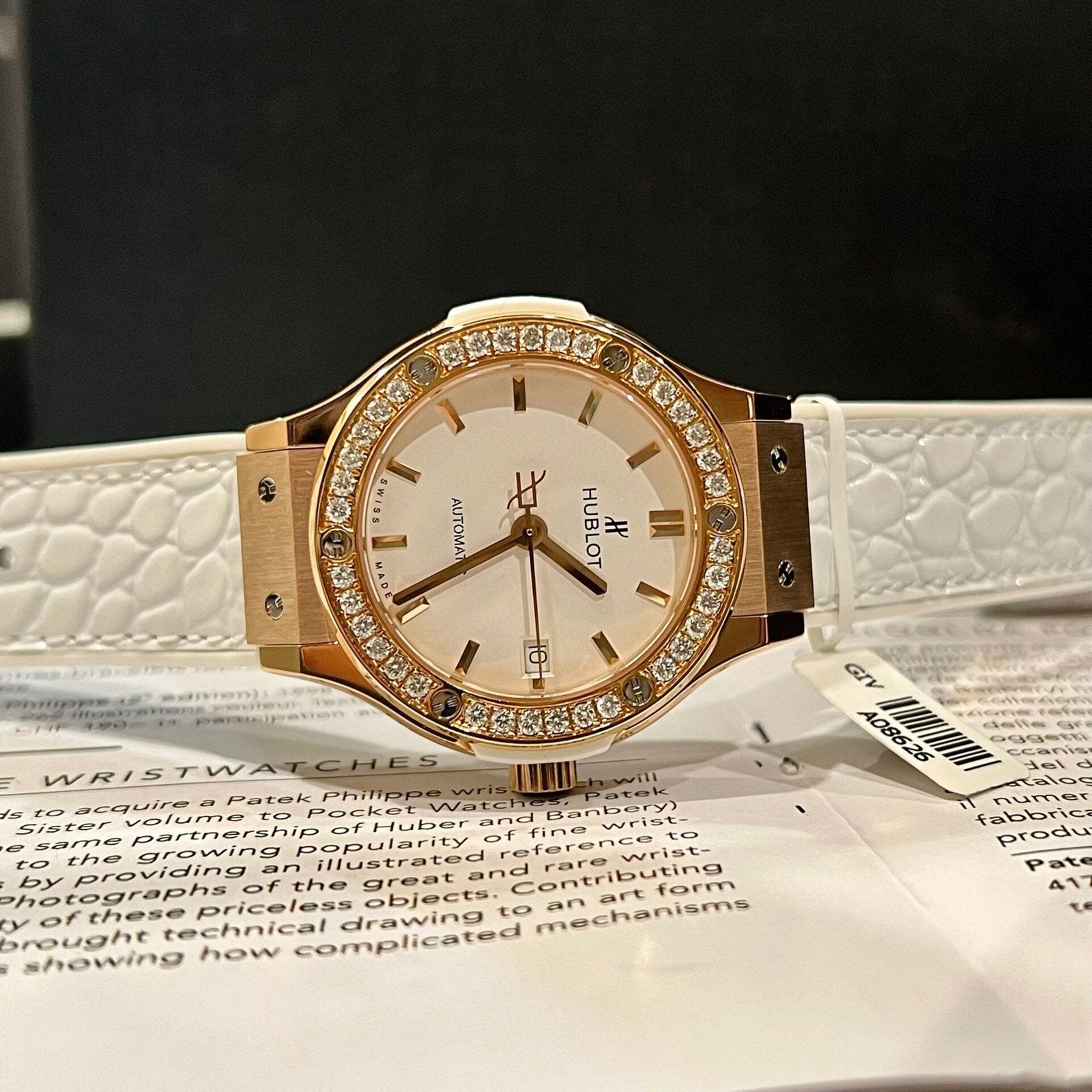 Hublot Watch Classic Fusion King Gold White Dial Moissanite Diamonds 38mm