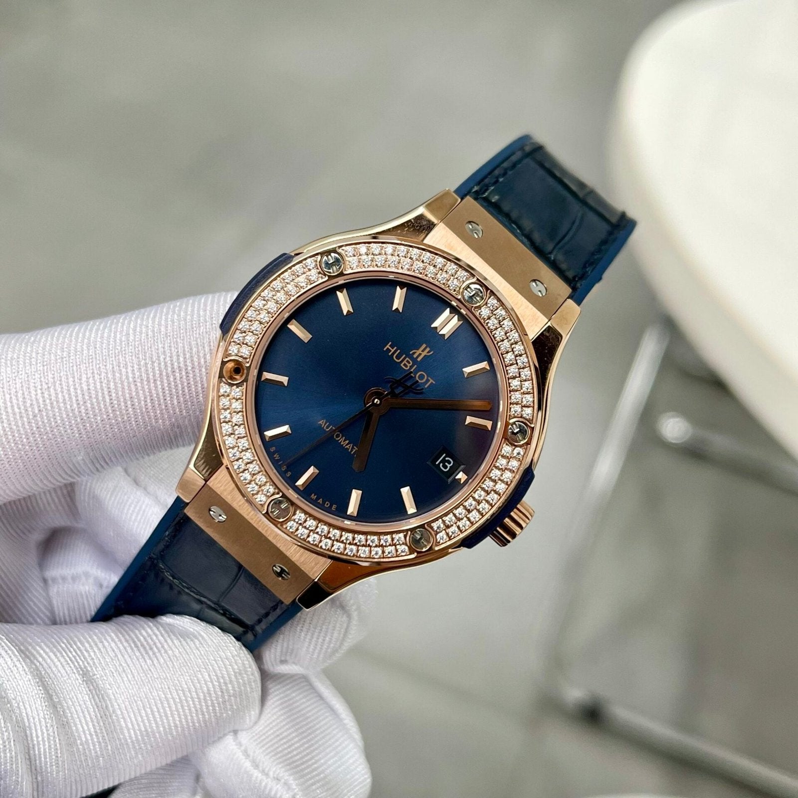 Hublot Classic Fusion Blue With Diamond Bezel  Watch 38mm
