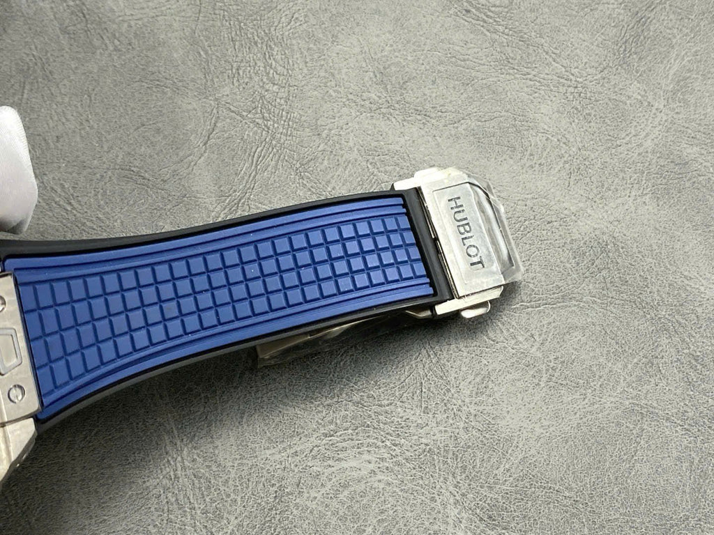 Hublo Square Bang Unico Titanium Watch Blue Rubber Strap 42mm