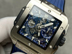 Hublo Square Bang Unico Titanium Watch Blue Rubber Strap 42mm