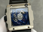 Hublo Square Bang Unico Titanium Watch Blue Rubber Strap 42mm