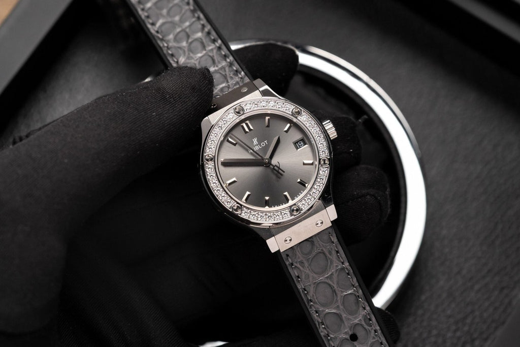 Hublot Watch With Diamonds Bezel Gray Dial 33mm