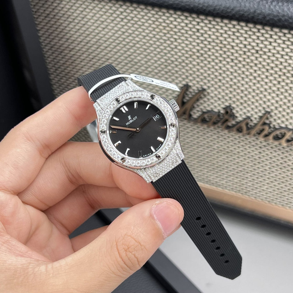 Hublot Classic Fusion Watch Black Dial  Moissanite Diamonds 33mm