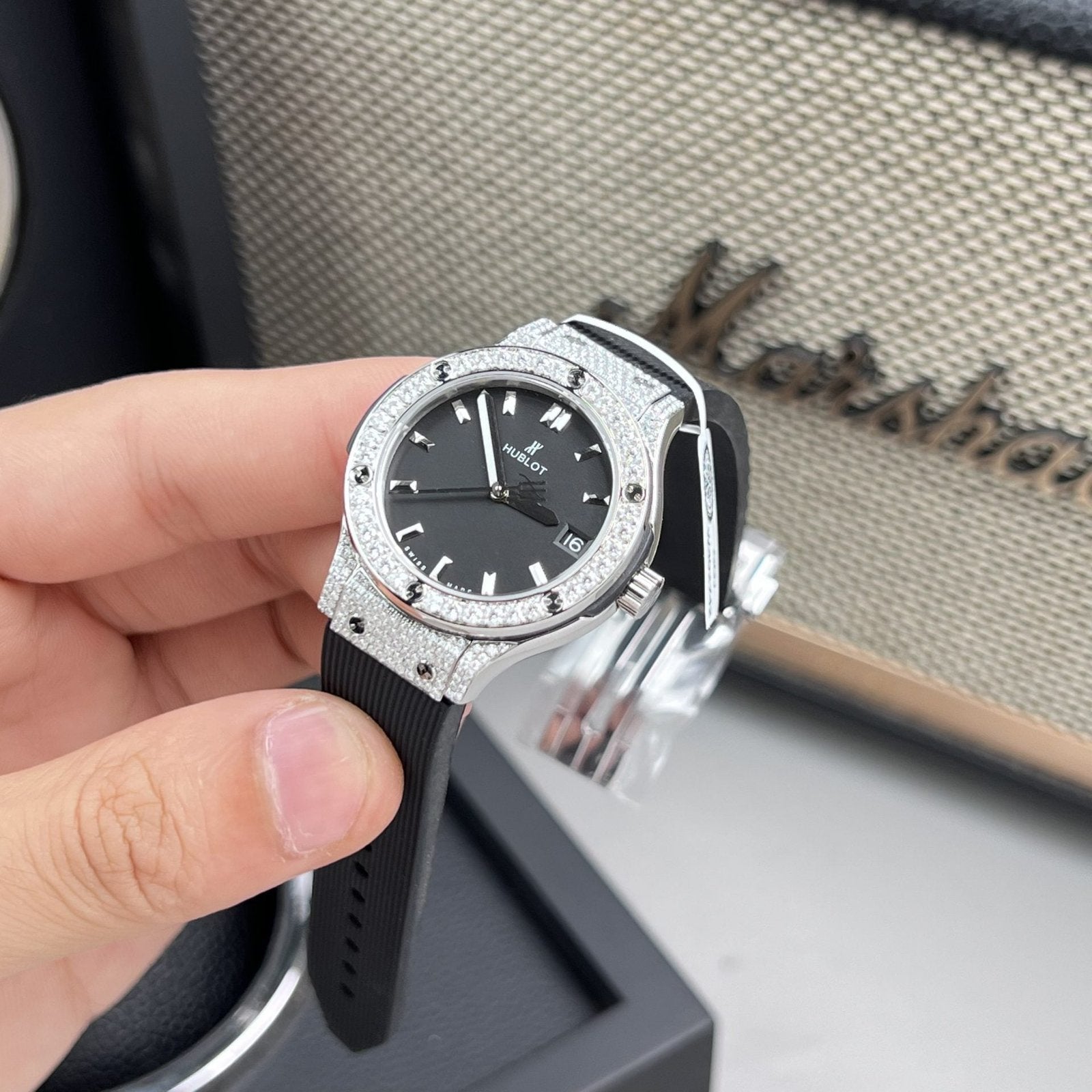 Hublot Classic Fusion Watch Black Dial  Moissanite Diamonds 33mm