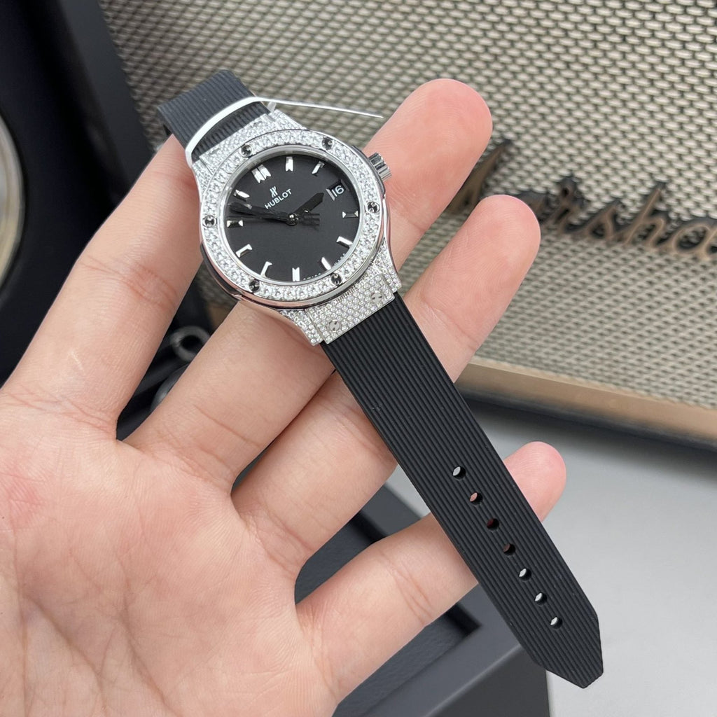 Hublot Classic Fusion Watch Black Dial  Moissanite Diamonds 33mm