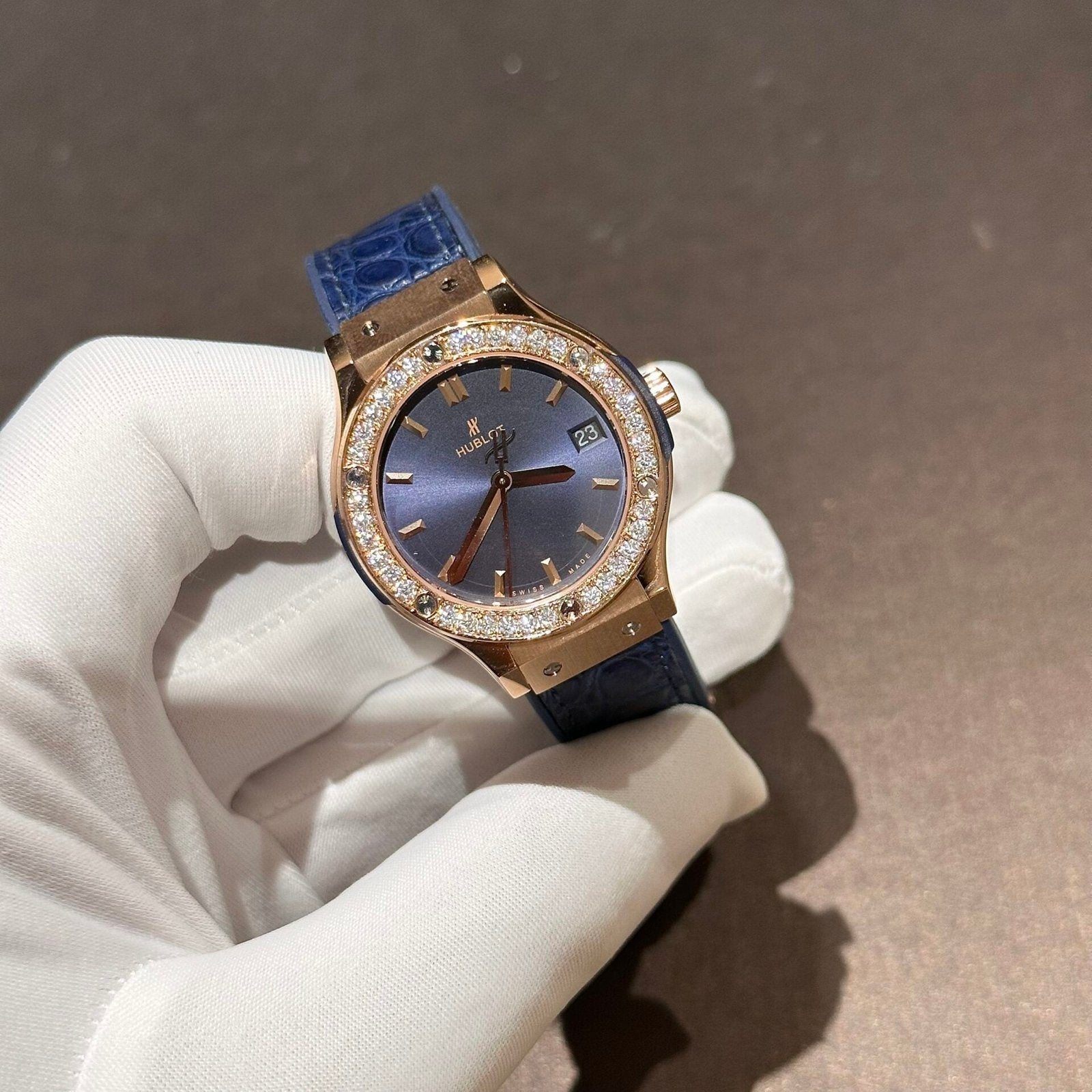 Hublot Watch With Moissanite Diamonds Blue 33mm