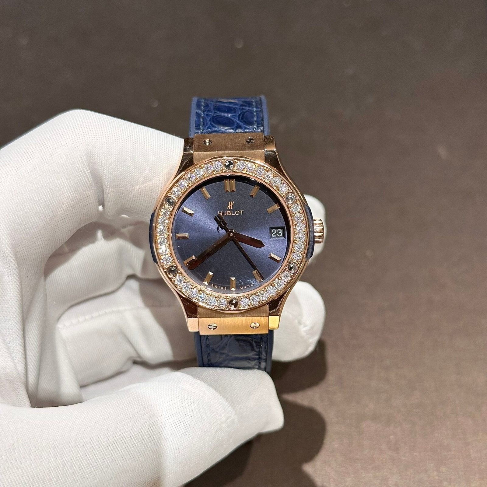 Hublot Watch With Moissanite Diamonds Blue 33mm