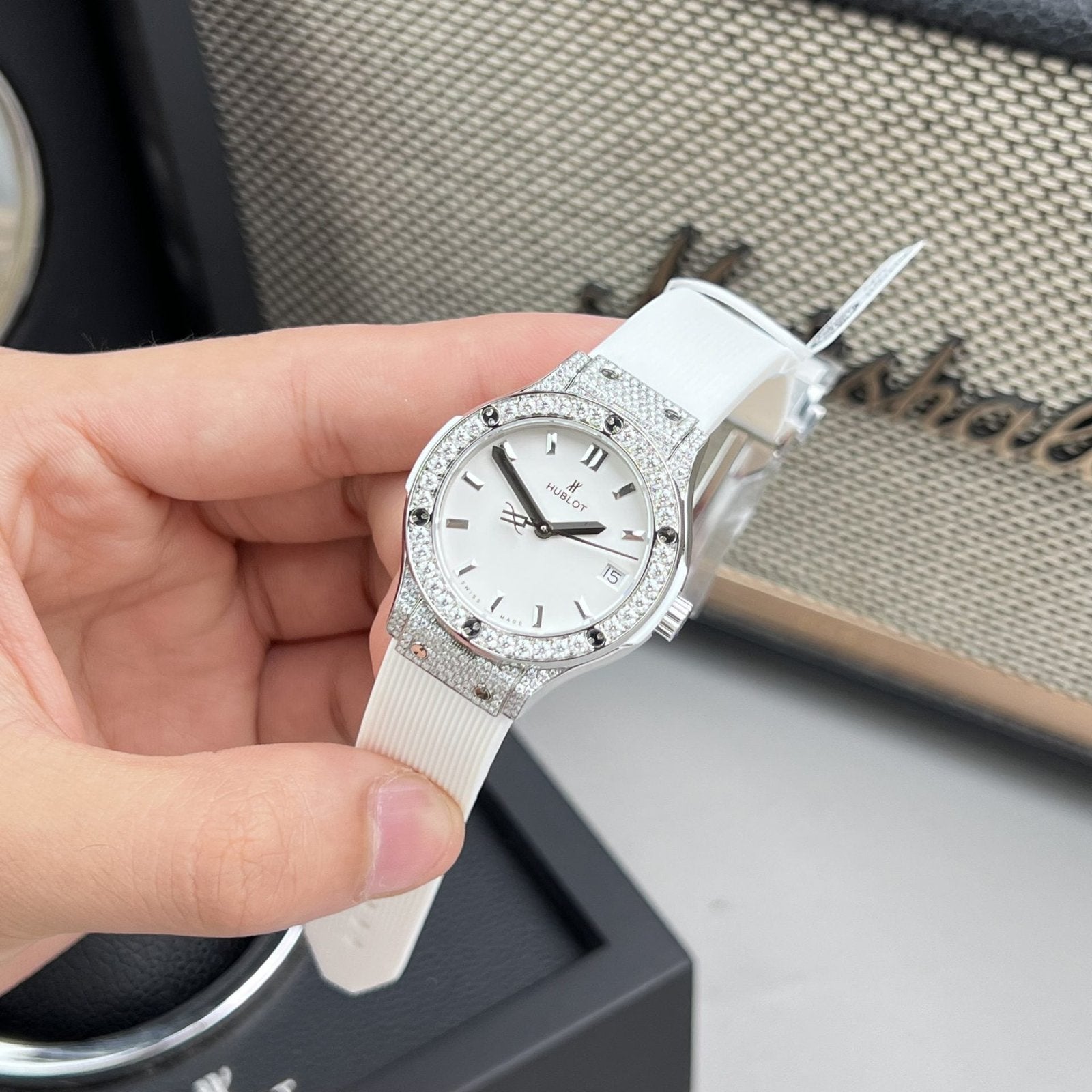 Hublot Watch Classic Fusion White Dial Moissanite Diamonds 33mm