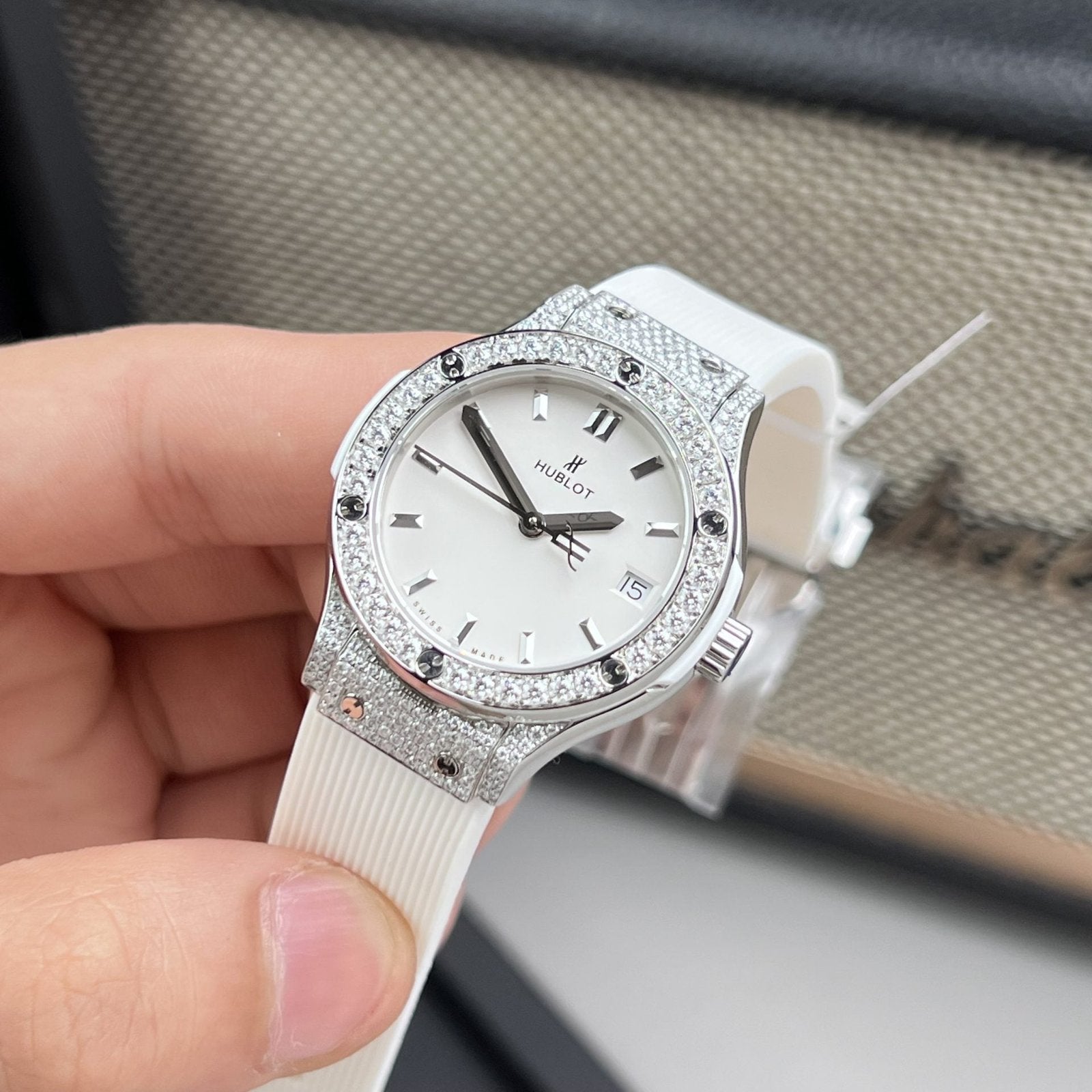 Hublot Watch Classic Fusion White Dial Moissanite Diamonds 33mm