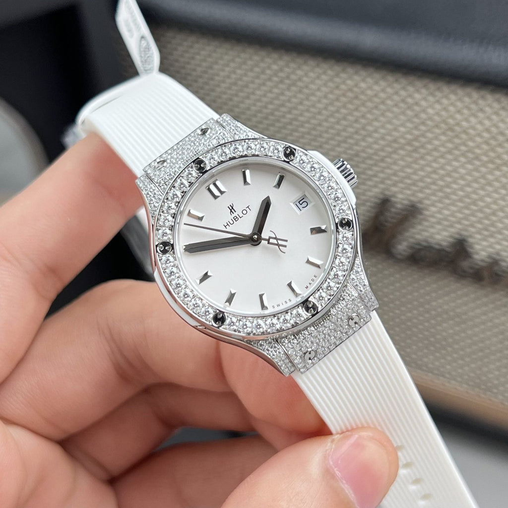 Hublot Watch Classic Fusion White Dial Moissanite Diamonds 33mm