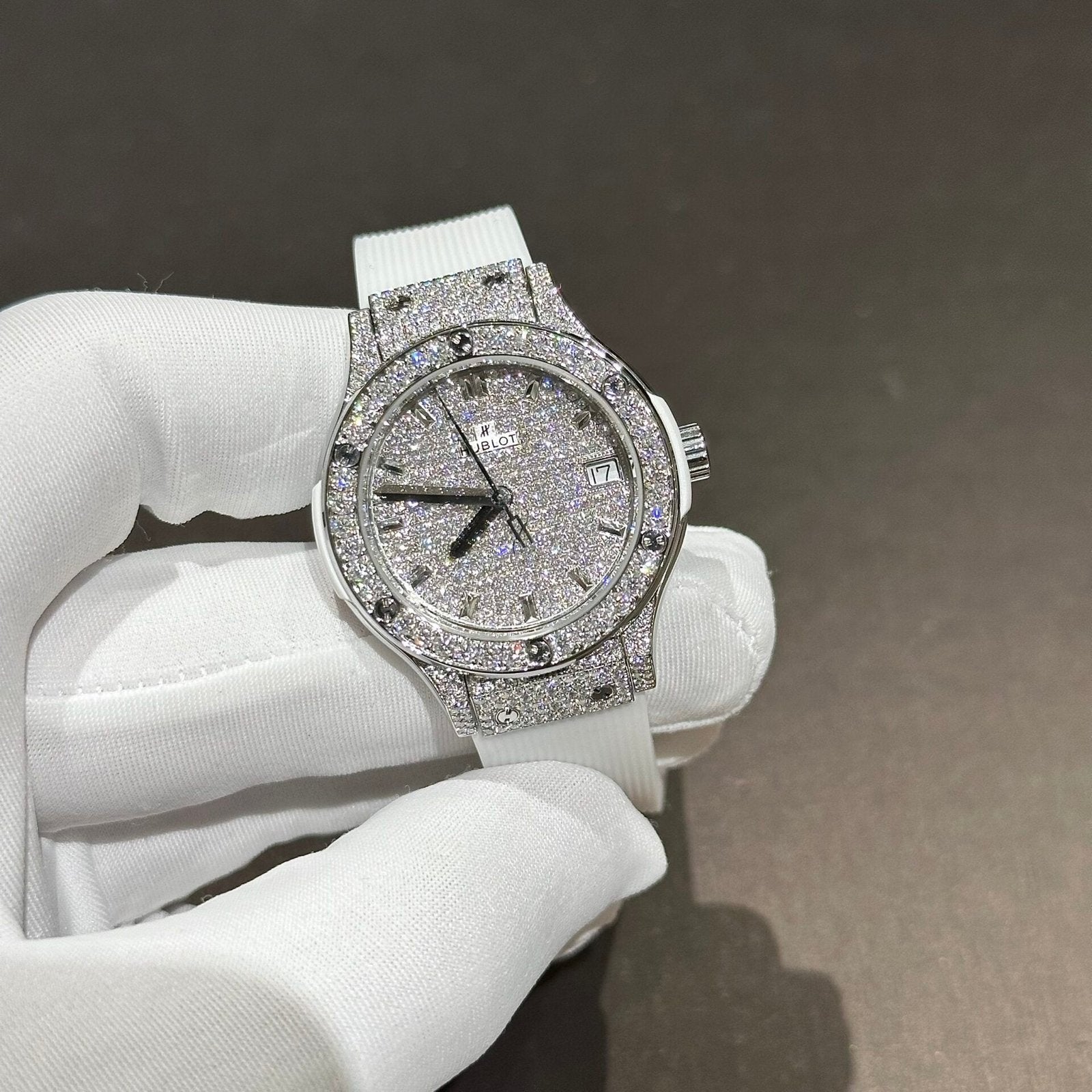 Hublot Classic Fusion Watch White Full Moissanite Diamonds 33mm