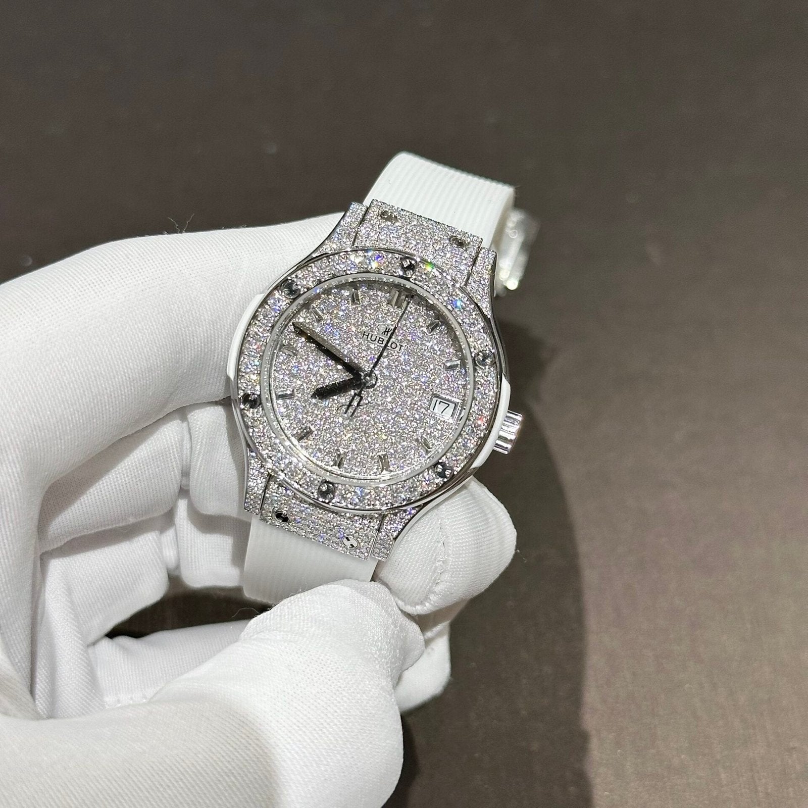 Hublot Classic Fusion Watch White Full Moissanite Diamonds 33mm