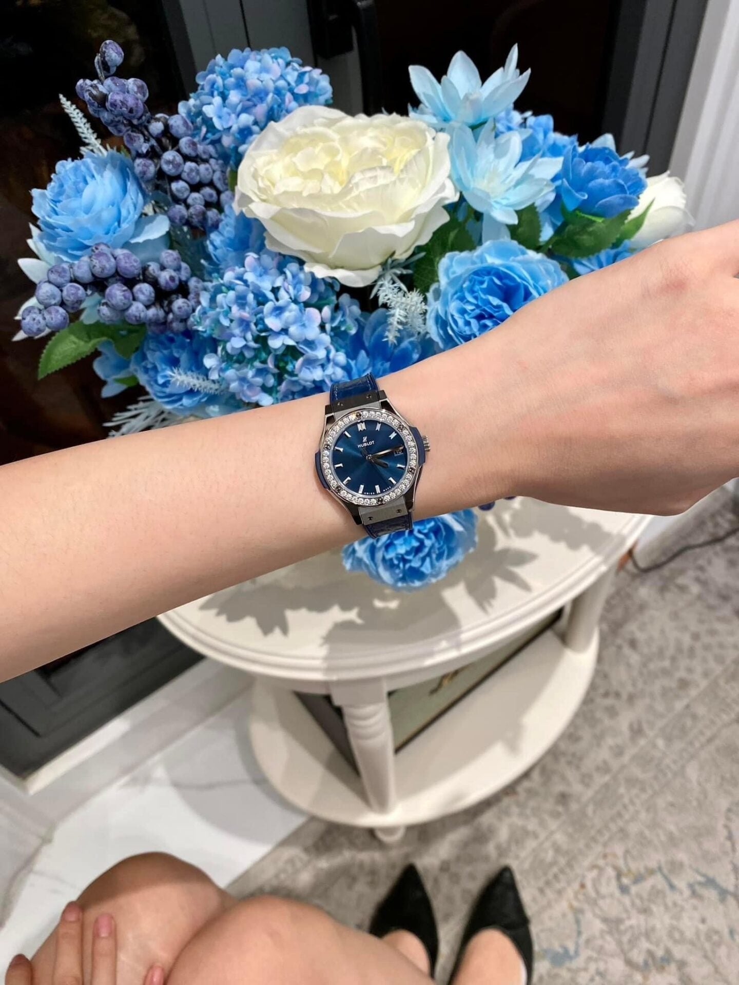 Hublot Classic Fusion Watch Blue With Moissanite Diamond 33mm