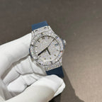 Hublot Classic Fusion Watch Blue Rubber Strap Moissanite Diamond 33mm