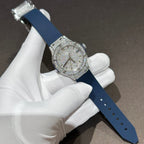 Hublot Classic Fusion Watch Blue Rubber Strap Moissanite Diamond 33mm