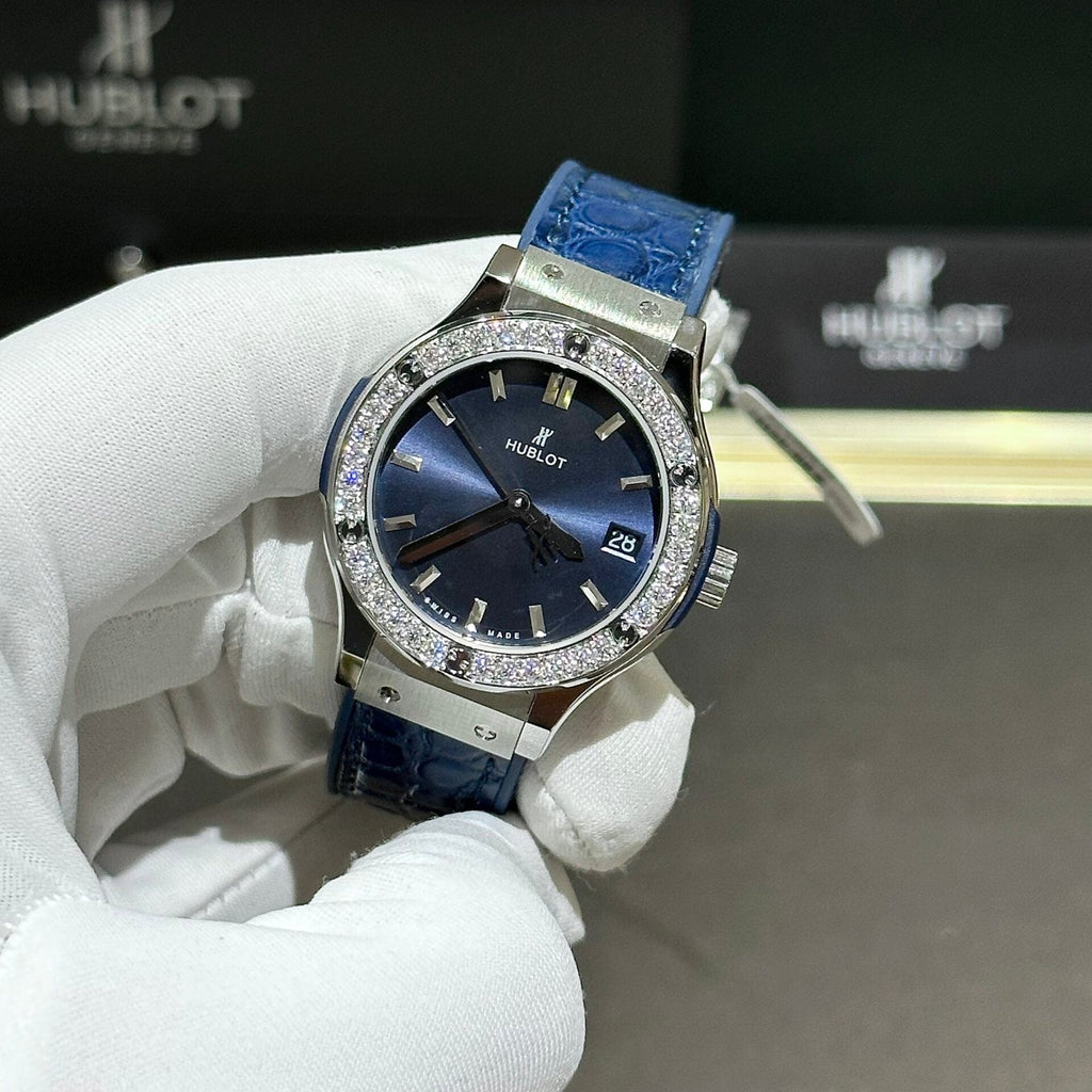 Hublot Classic Fusion Watch Blue With Moissanite Diamond 33mm
