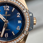 Hublot King Gold Watch With Blue Dial Moissanite 39mm