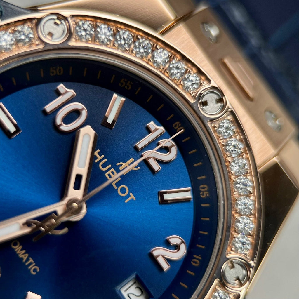 Hublot King Gold Watch With Blue Dial Moissanite 39mm