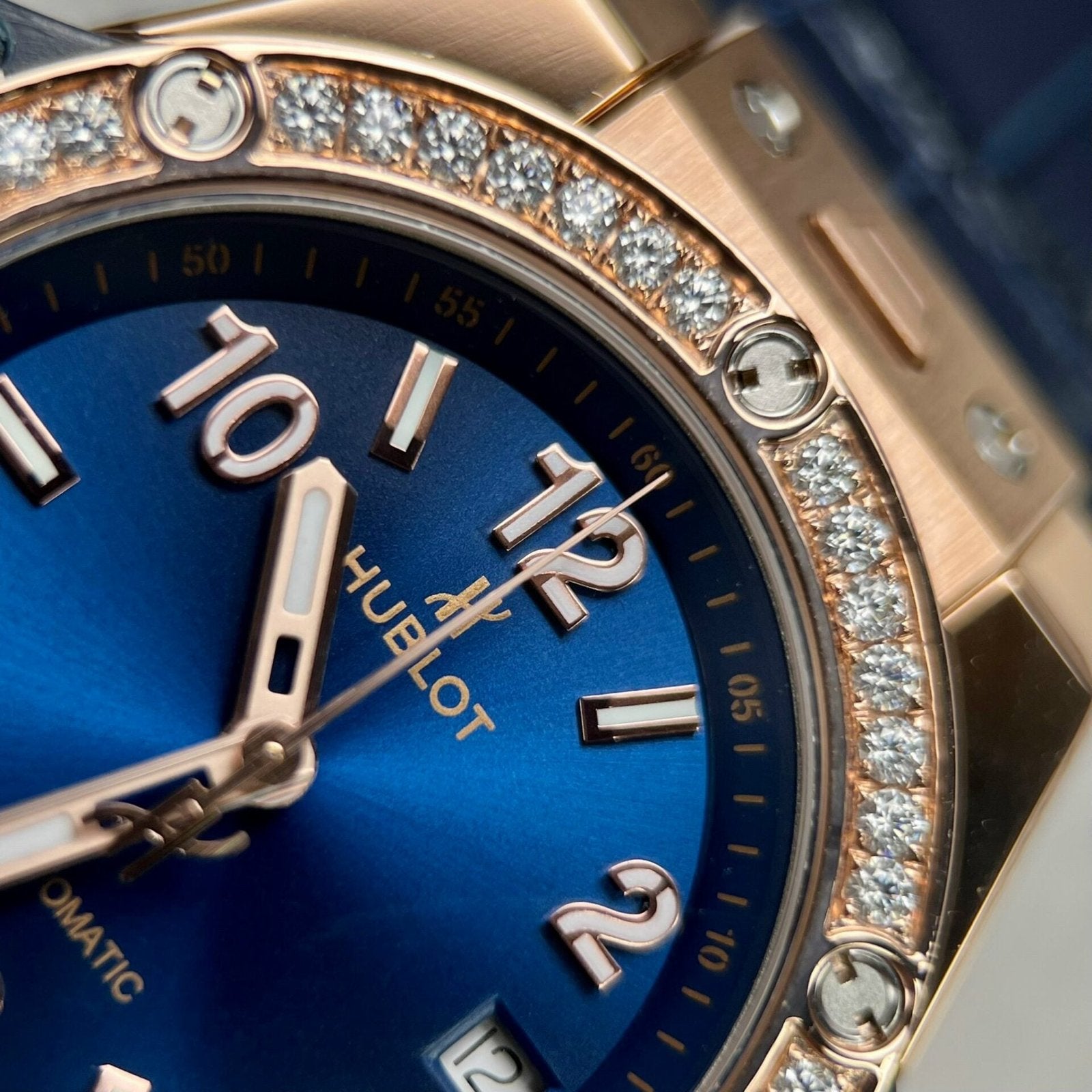 Hublot King Gold Watch With Blue Dial Moissanite 39mm