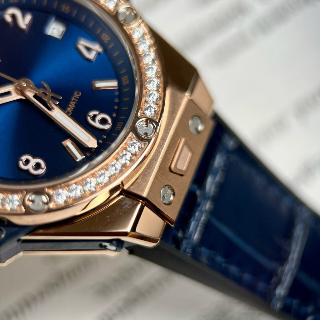 Hublot King Gold Watch With Blue Dial Moissanite 39mm
