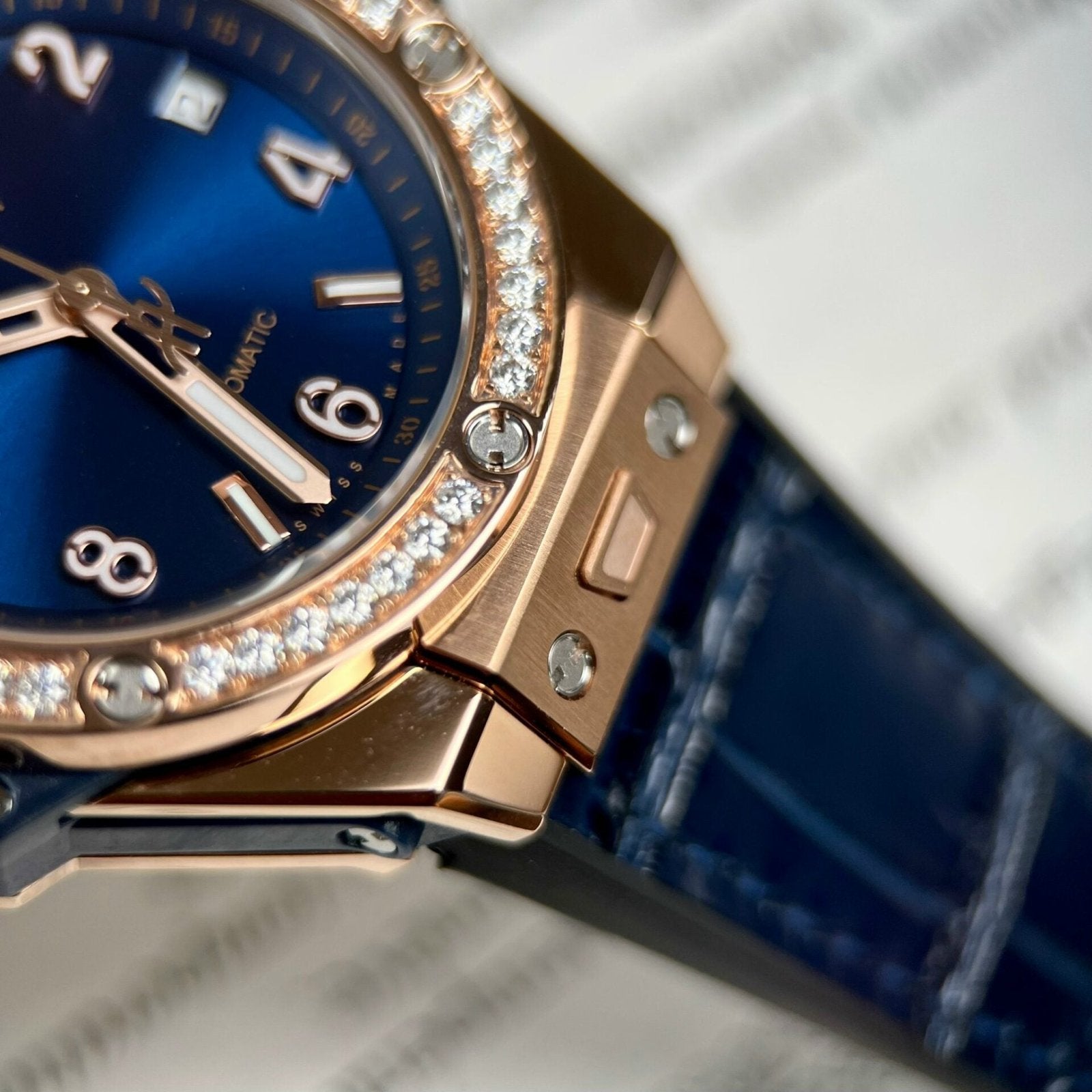 Hublot King Gold Watch With Blue Dial Moissanite 39mm