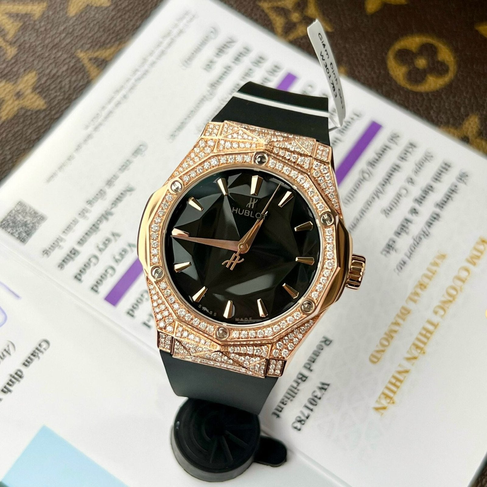 Hublot Watch Orlinski King Gold Natural Diamonds Rubber Strap 40mm