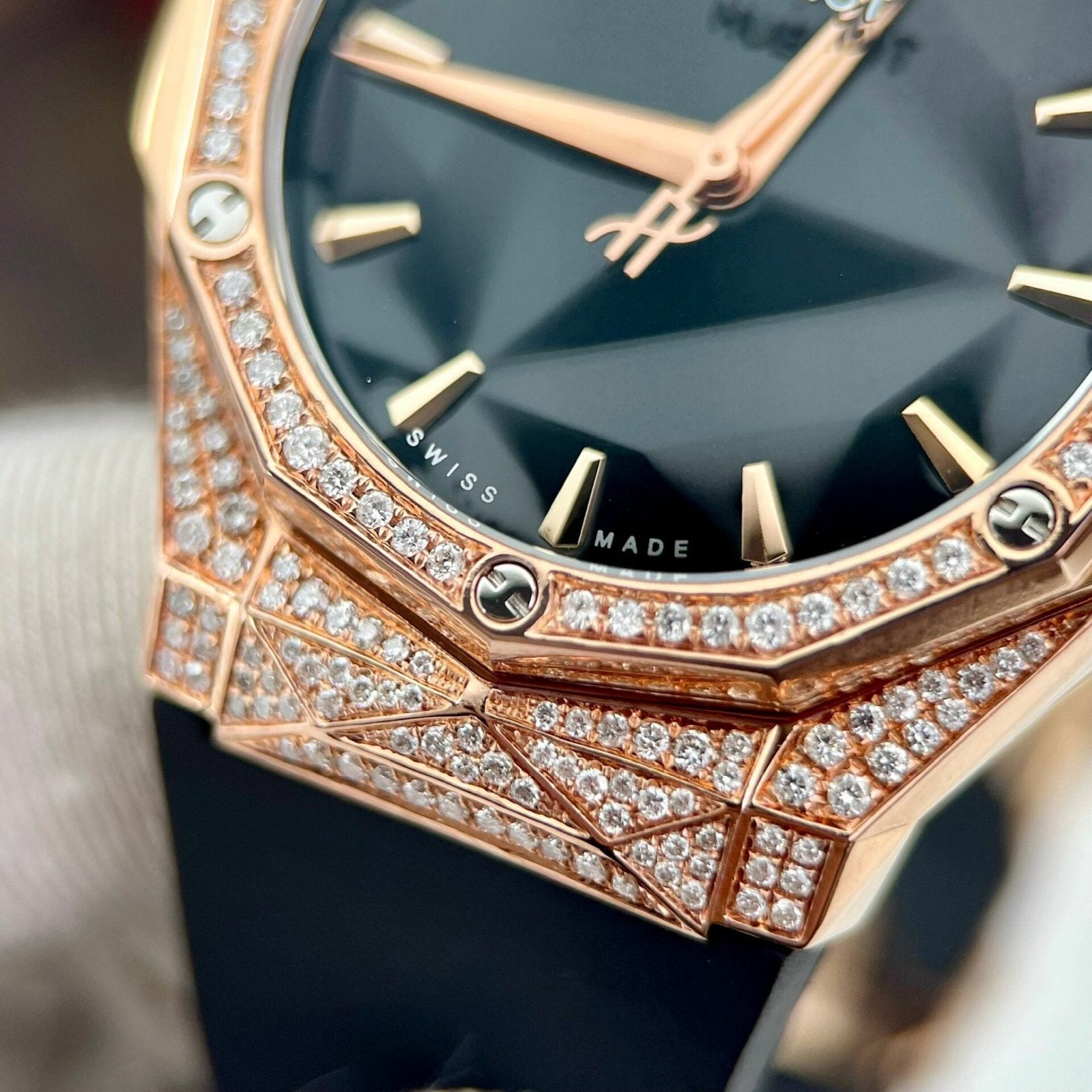 Hublot Watch Orlinski King Gold Natural Diamonds Rubber Strap 40mm