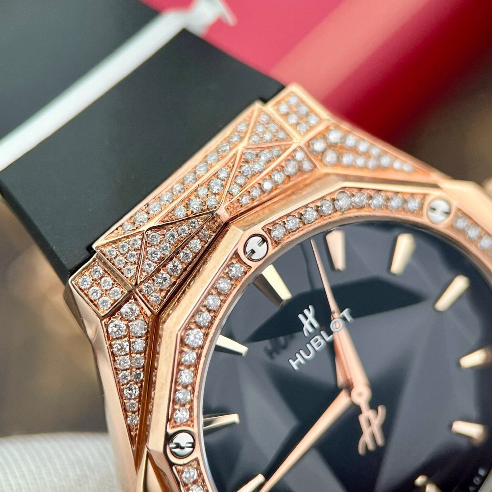 Hublot Watch Orlinski King Gold Natural Diamonds Rubber Strap 40mm